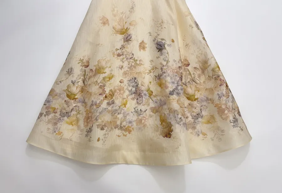 Cream Floral A-Line Midi Skirt in Beige, product view 08