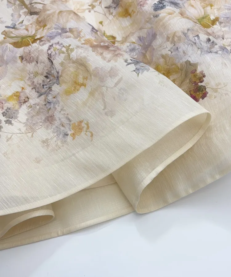 Cream Floral A-Line Midi Skirt in Beige, product view 10