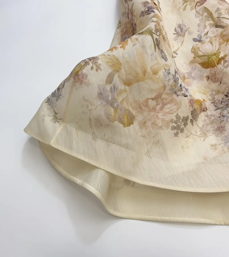 Cream Floral A-Line Midi Skirt in Beige, product view 11