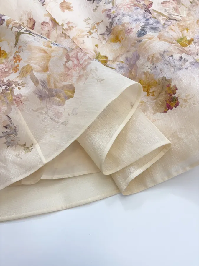 Cream Floral A-Line Midi Skirt in Beige, product view 12