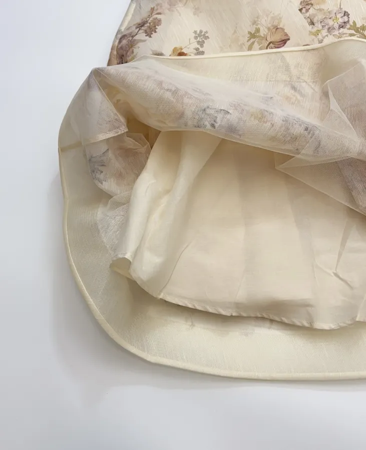 Cream Floral A-Line Midi Skirt in Beige, product view 13