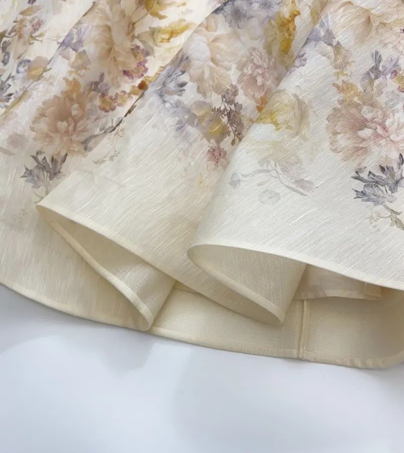 Cream Floral A-Line Midi Skirt in Beige, product view 14