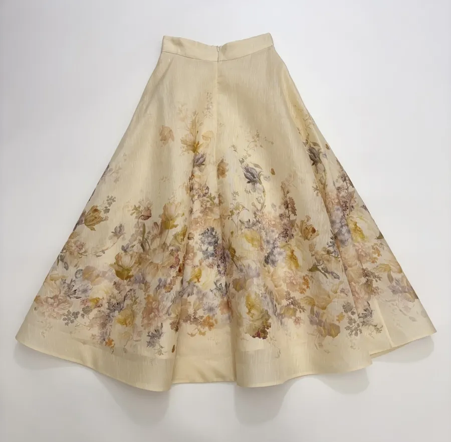 Cream Floral A-Line Midi Skirt in Beige, product view 15