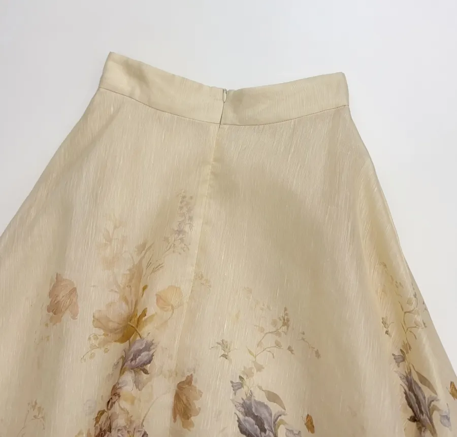 Cream Floral A-Line Midi Skirt in Beige, product view 16