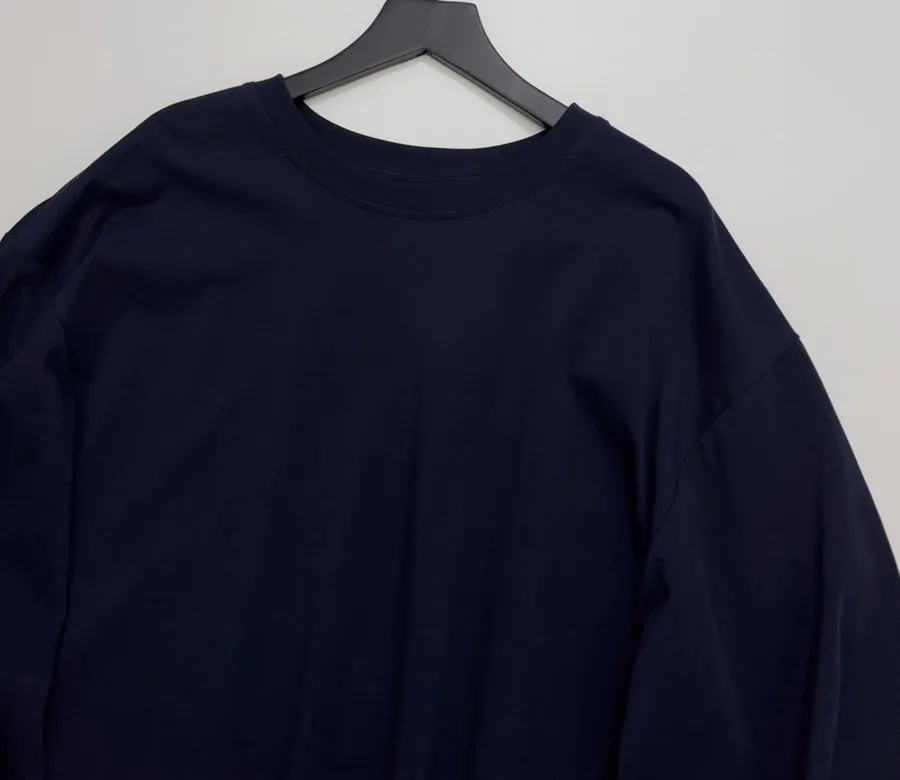 Navy Contrast-Cuff Crew-Neck Long-Sleeve Top in Navy, product view 02