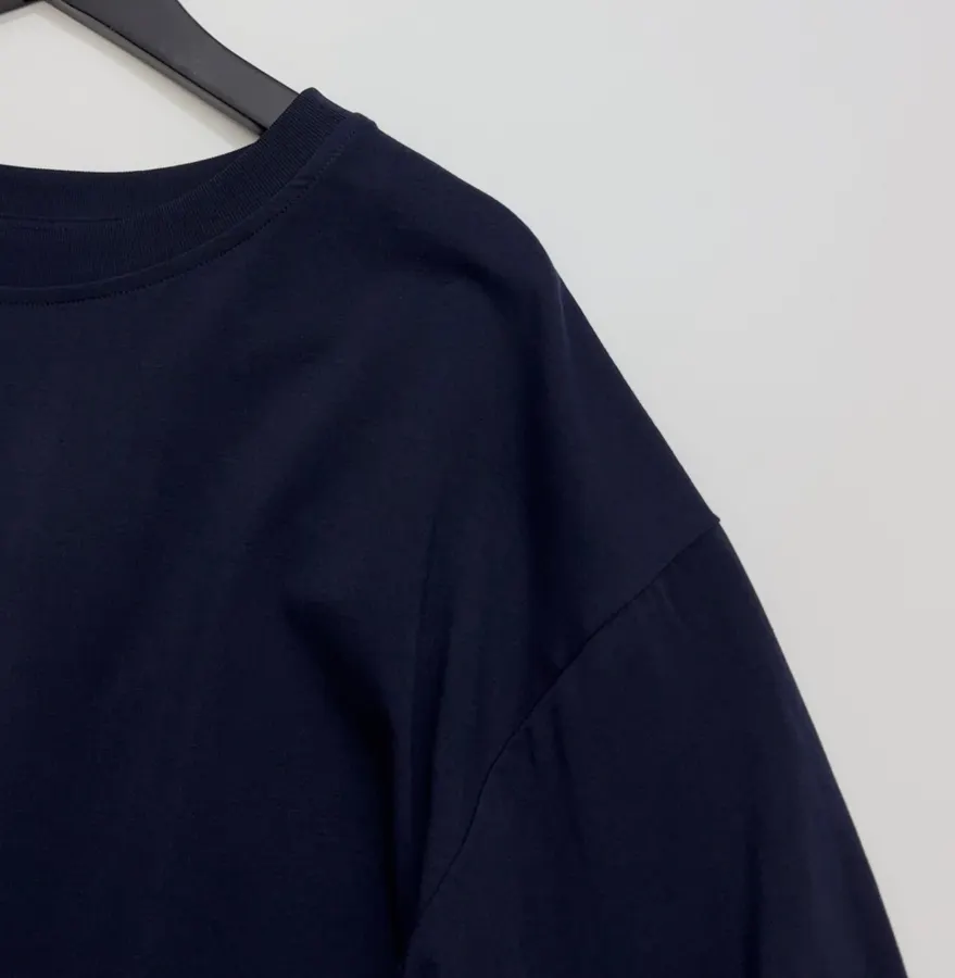 Navy Contrast-Cuff Crew-Neck Long-Sleeve Top in Navy, product view 03