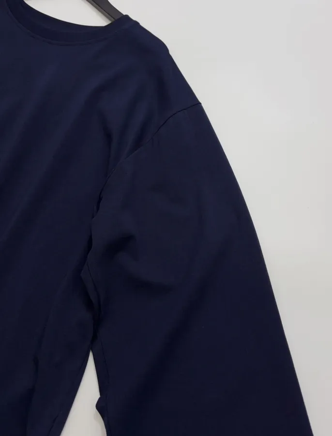 Navy Contrast-Cuff Crew-Neck Long-Sleeve Top in Navy, product view 04