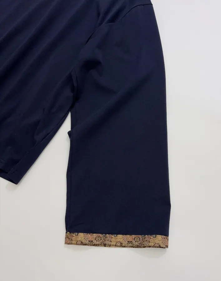 Navy Contrast-Cuff Crew-Neck Long-Sleeve Top in Navy, product view 05