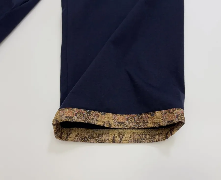 Navy Contrast-Cuff Crew-Neck Long-Sleeve Top in Navy, product view 06