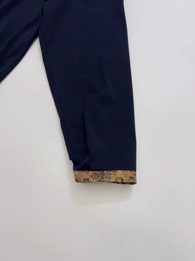 Navy Contrast-Cuff Crew-Neck Long-Sleeve Top in Navy, product view 08