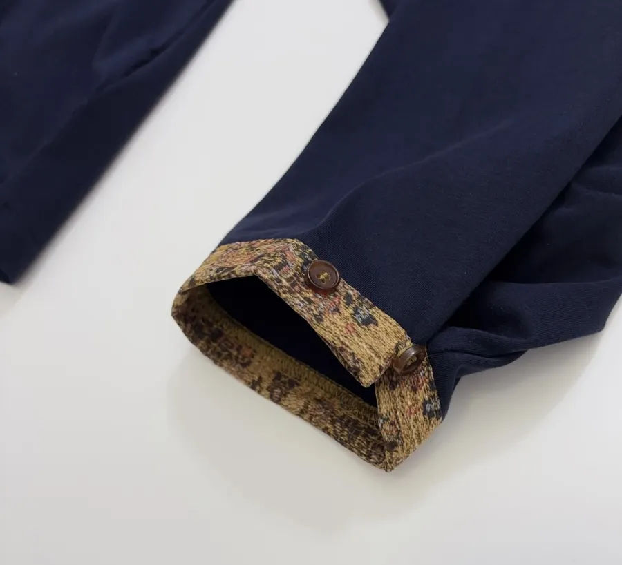 Navy Contrast-Cuff Crew-Neck Long-Sleeve Top in Navy, product view 09