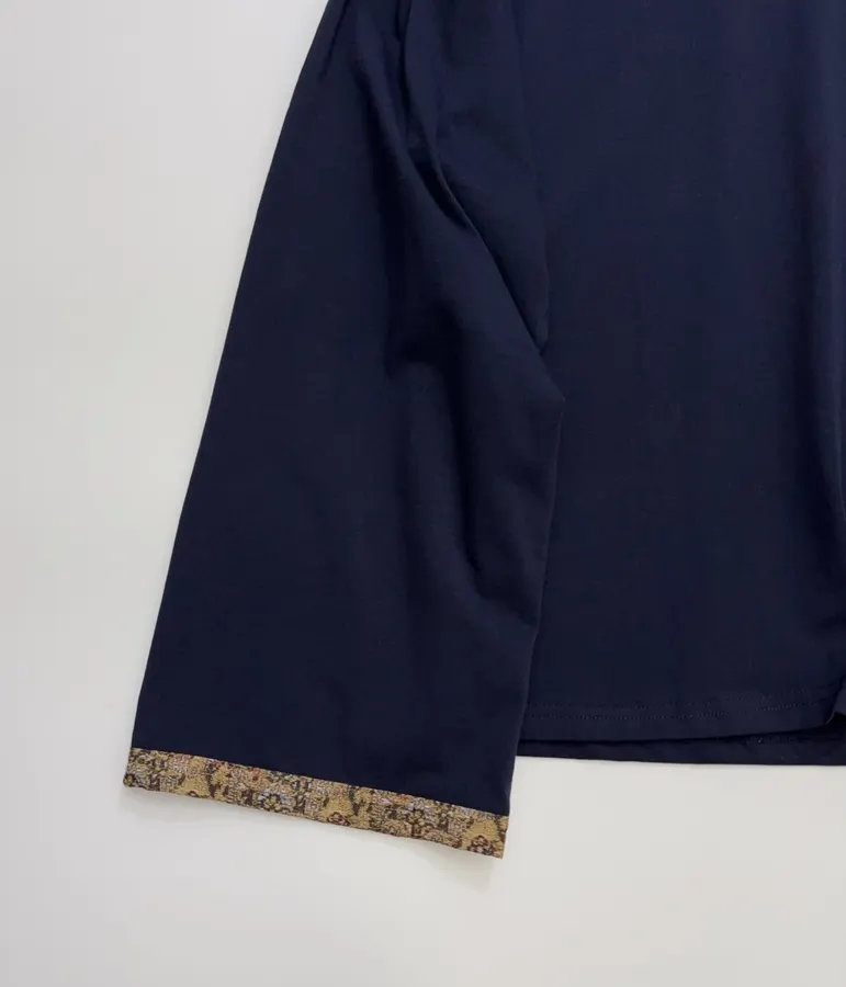 Navy Contrast-Cuff Crew-Neck Long-Sleeve Top in Navy, product view 10