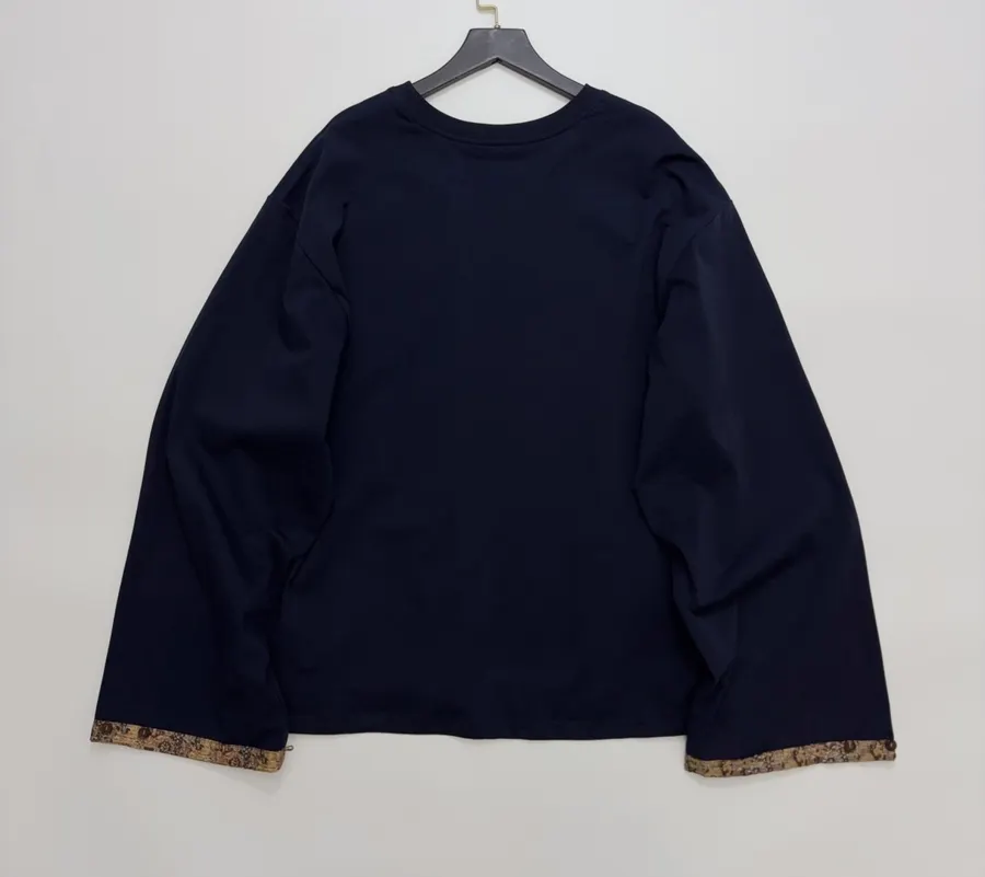 Navy Contrast-Cuff Crew-Neck Long-Sleeve Top in Navy, product view 14