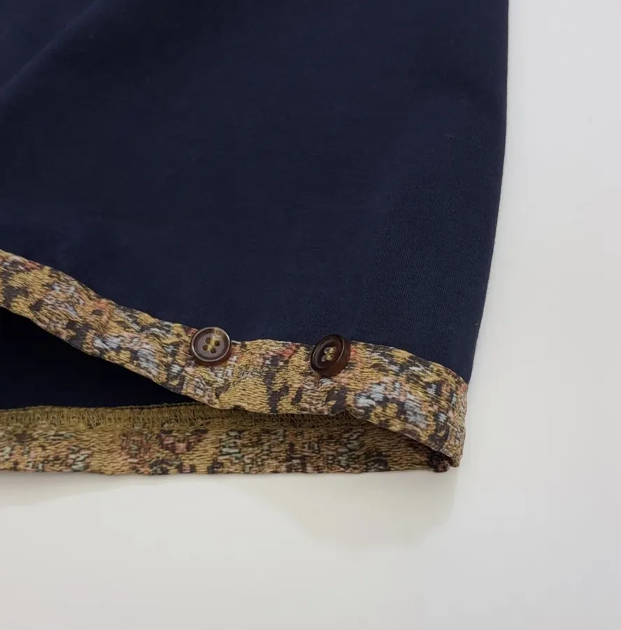 Navy Contrast-Cuff Crew-Neck Long-Sleeve Top in Navy, product view 17