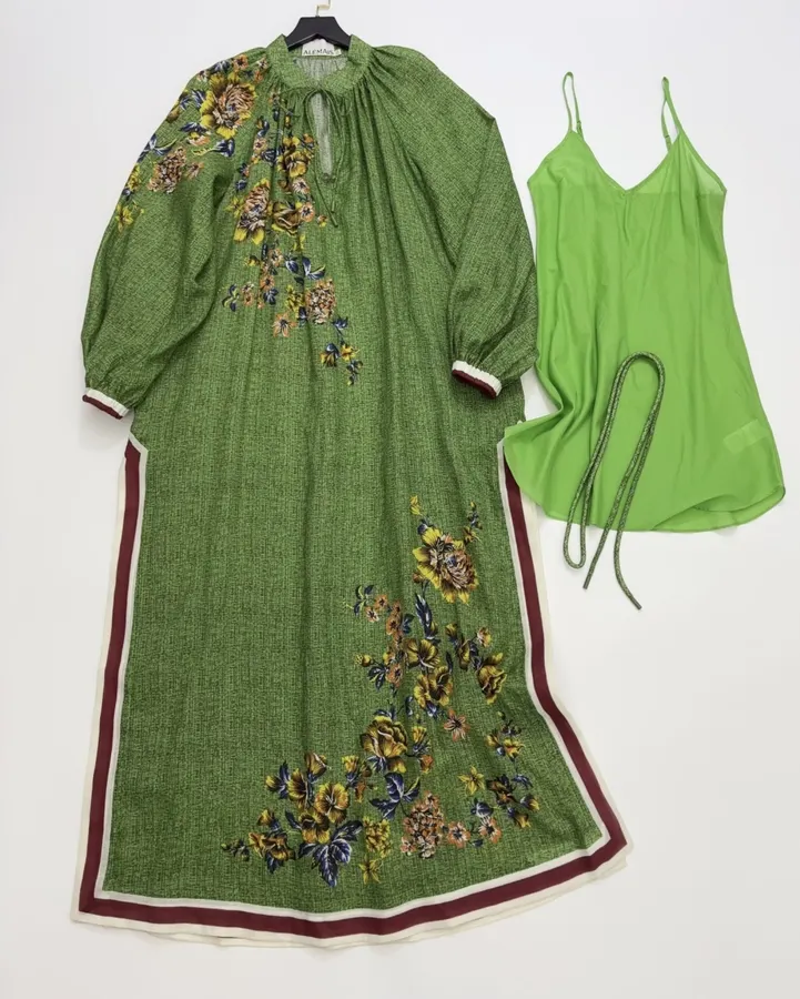 Green Floral Embroidered Maxi Dress in Green, product view 01