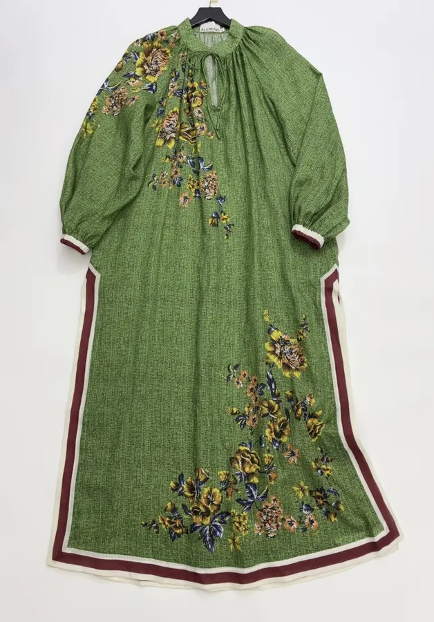 Green Floral Embroidered Maxi Dress in Green, product view 02