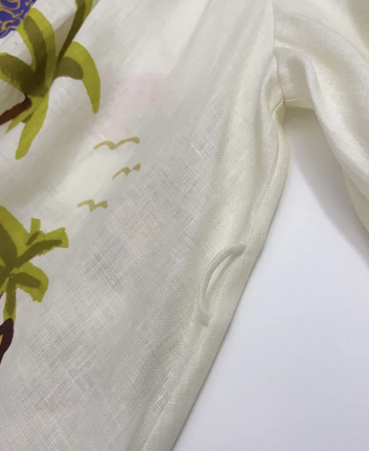Cream and Brown Botanical Puff-Sleeve Midi Dress in Brown, product view 09