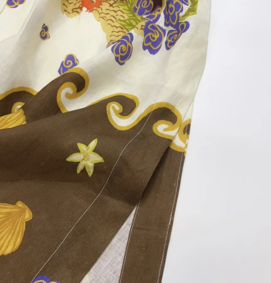 Cream and Brown Botanical Puff-Sleeve Midi Dress in Brown, product view 18