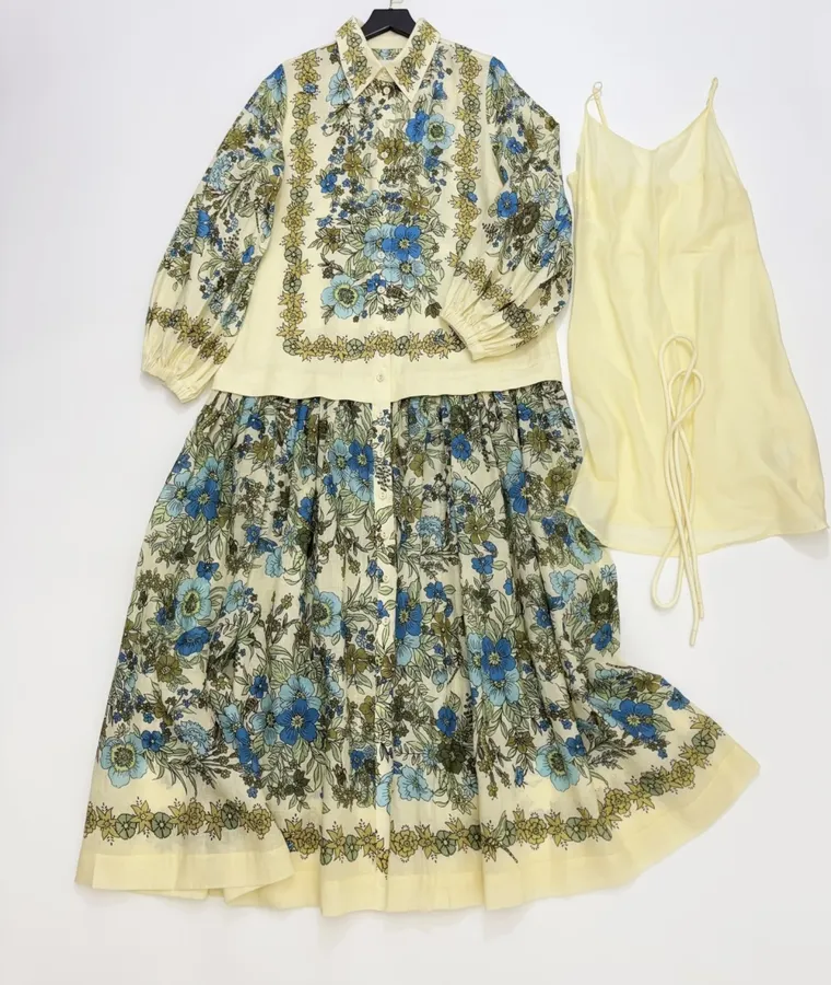 Cream and Blue Floral Tie-Neck Maxi Dress in Blue, product view 01