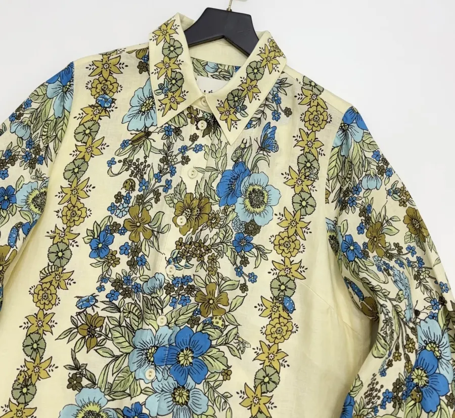 Cream and Blue Floral Tie-Neck Maxi Dress in Blue, product view 03