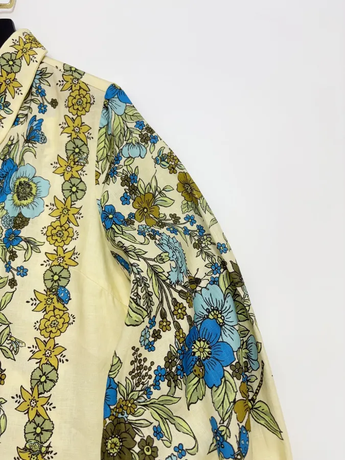 Cream and Blue Floral Tie-Neck Maxi Dress in Blue, product view 05