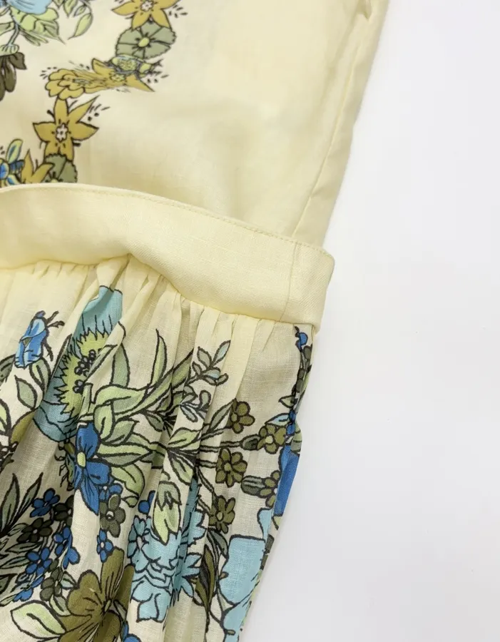 Cream and Blue Floral Tie-Neck Maxi Dress in Blue, product view 08