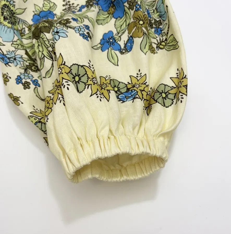 Cream and Blue Floral Tie-Neck Maxi Dress in Blue, product view 10