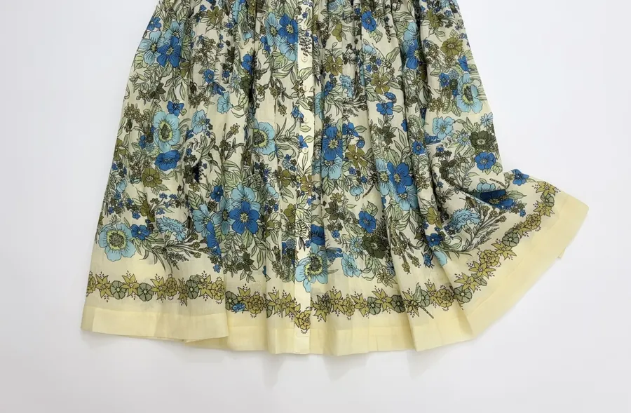 Cream and Blue Floral Tie-Neck Maxi Dress in Blue, product view 11