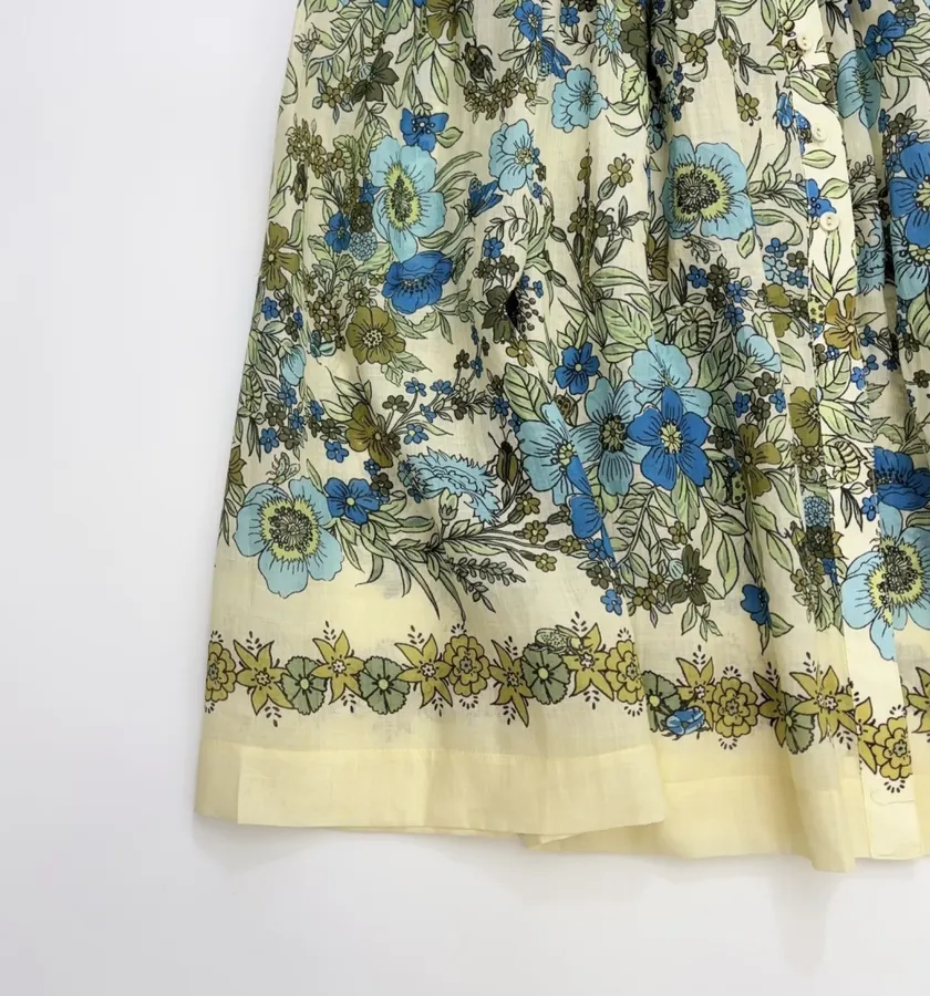 Cream and Blue Floral Tie-Neck Maxi Dress in Blue, product view 12