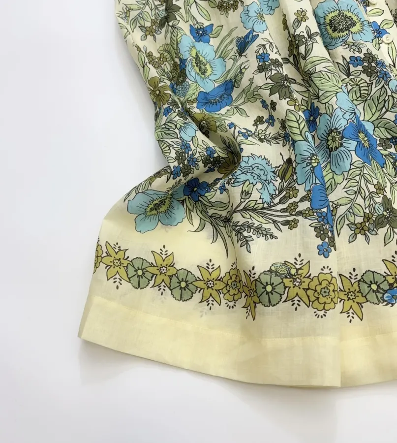 Cream and Blue Floral Tie-Neck Maxi Dress in Blue, product view 13