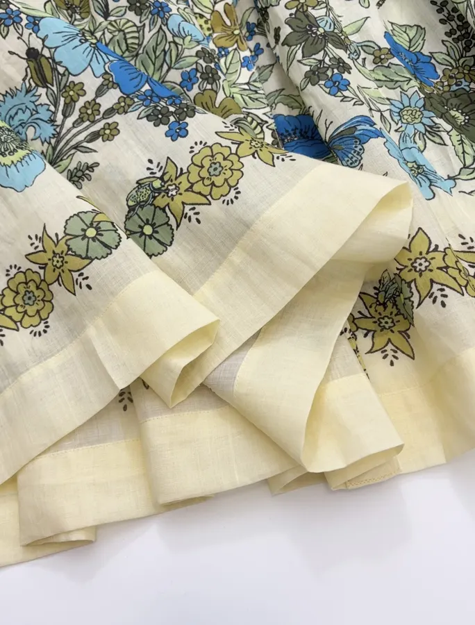 Cream and Blue Floral Tie-Neck Maxi Dress in Blue, product view 14
