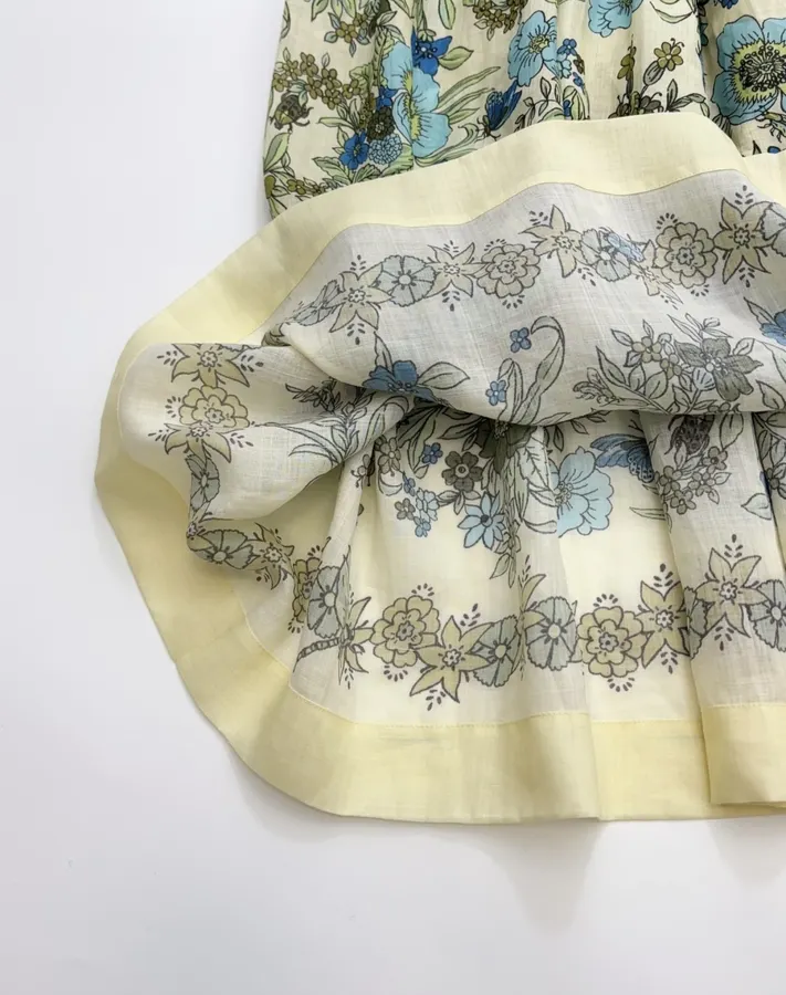 Cream and Blue Floral Tie-Neck Maxi Dress in Blue, product view 15