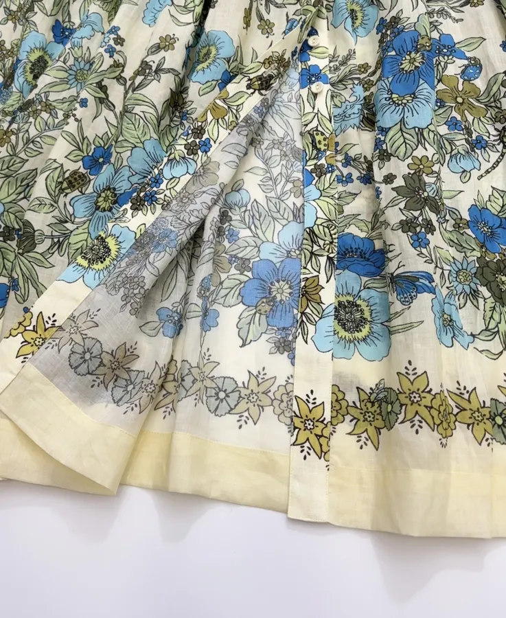 Cream and Blue Floral Tie-Neck Maxi Dress in Blue, product view 16