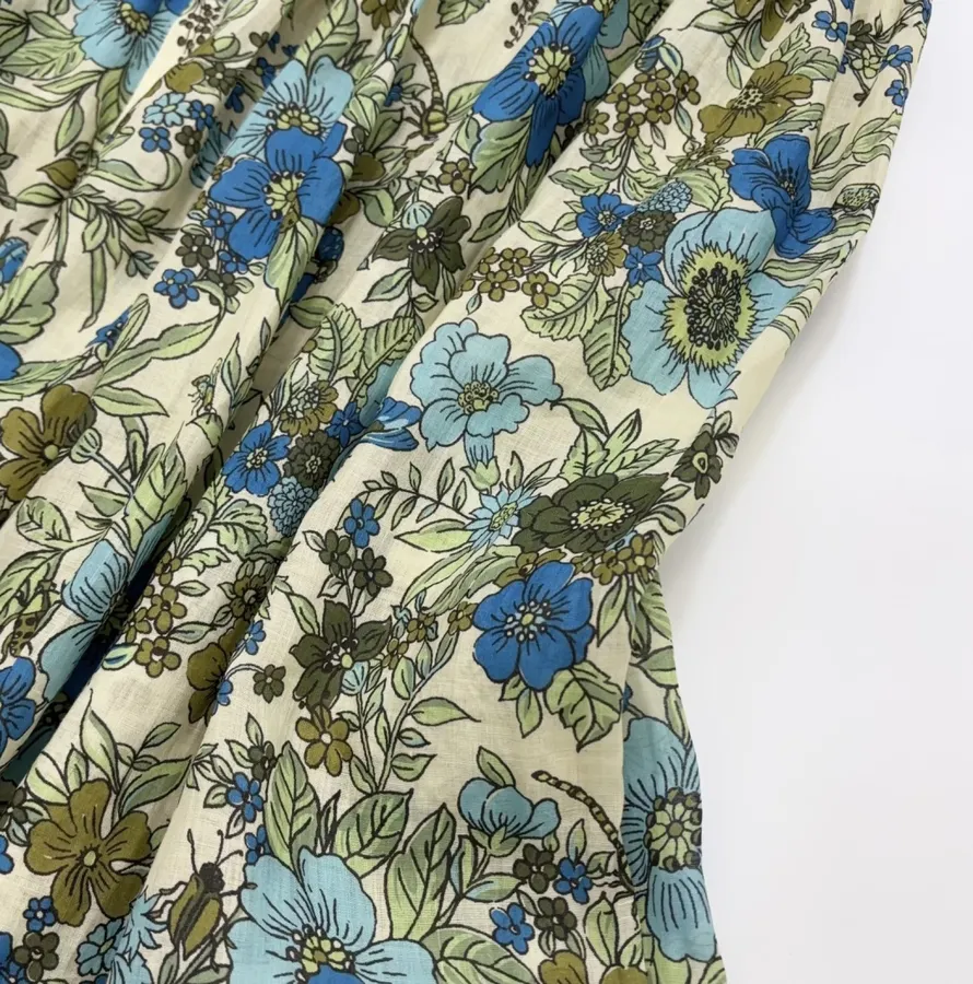 Cream and Blue Floral Tie-Neck Maxi Dress in Blue, product view 18