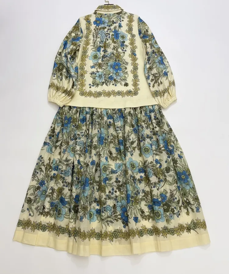 Cream and Blue Floral Tie-Neck Maxi Dress in Blue, product view 20