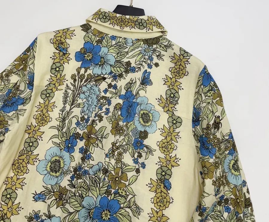 Cream and Blue Floral Tie-Neck Maxi Dress in Blue, product view 21