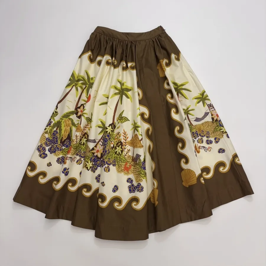 Brown Botanical Print Full Maxi Skirt in Brown, product view 01