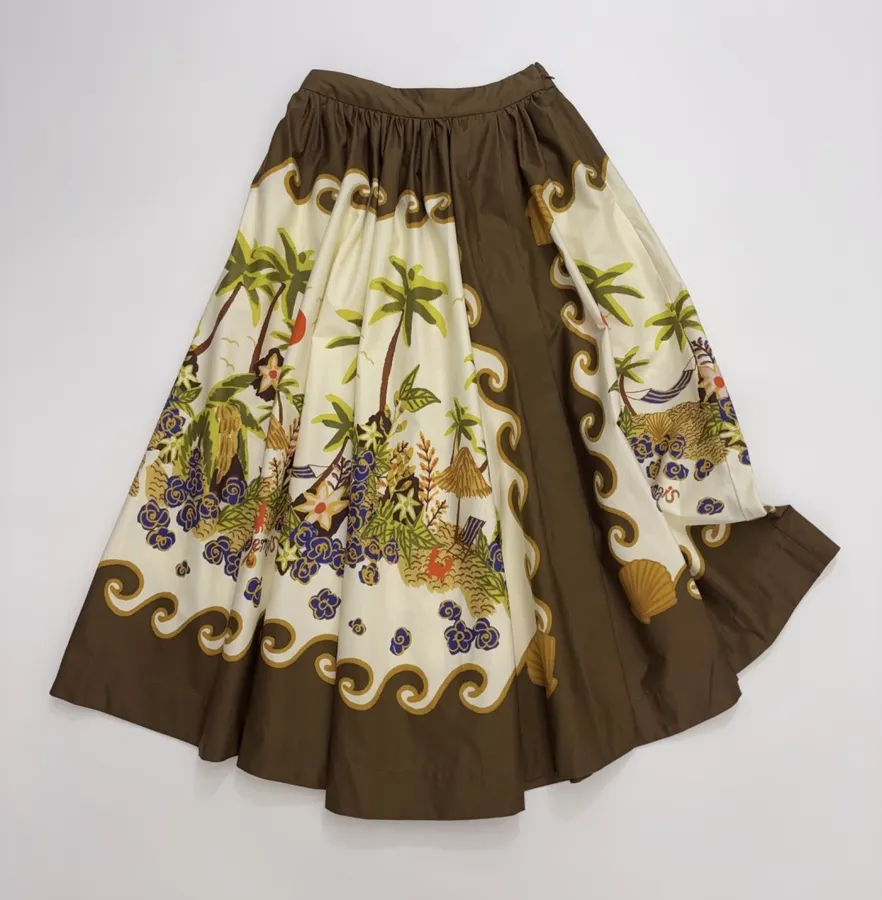 Brown Botanical Print Full Maxi Skirt in Brown, product view 02