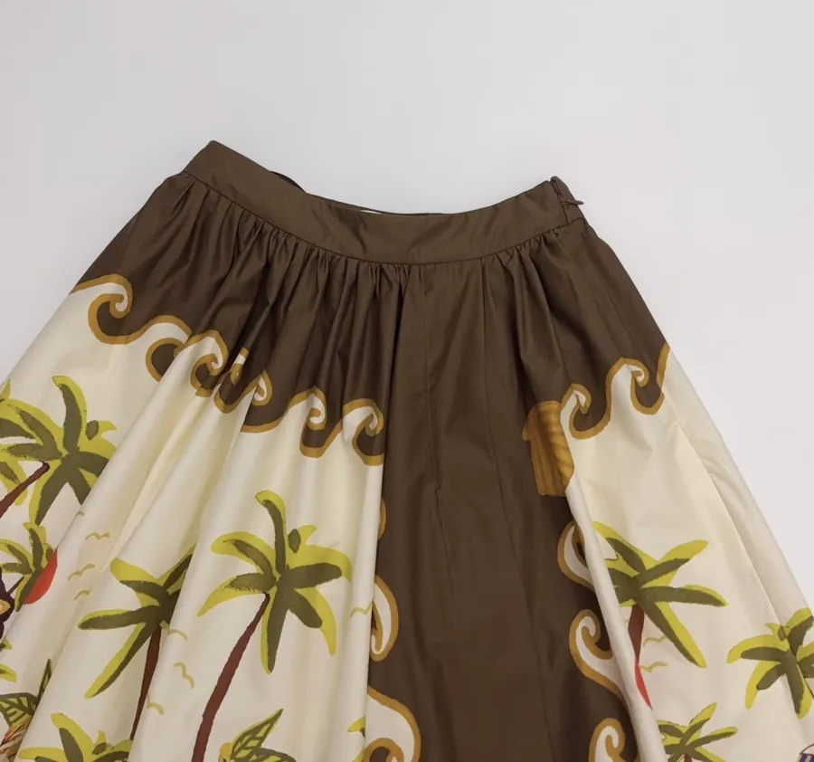 Brown Botanical Print Full Maxi Skirt in Brown, product view 03