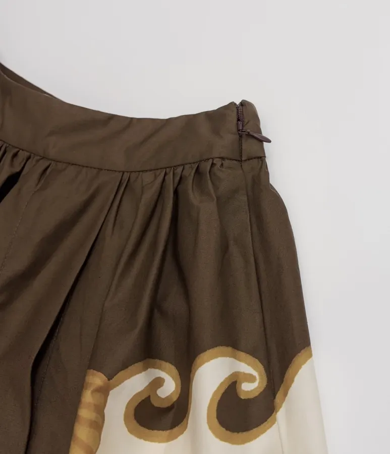 Brown Botanical Print Full Maxi Skirt in Brown, product view 04