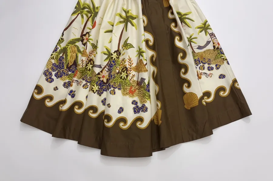 Brown Botanical Print Full Maxi Skirt in Brown, product view 07