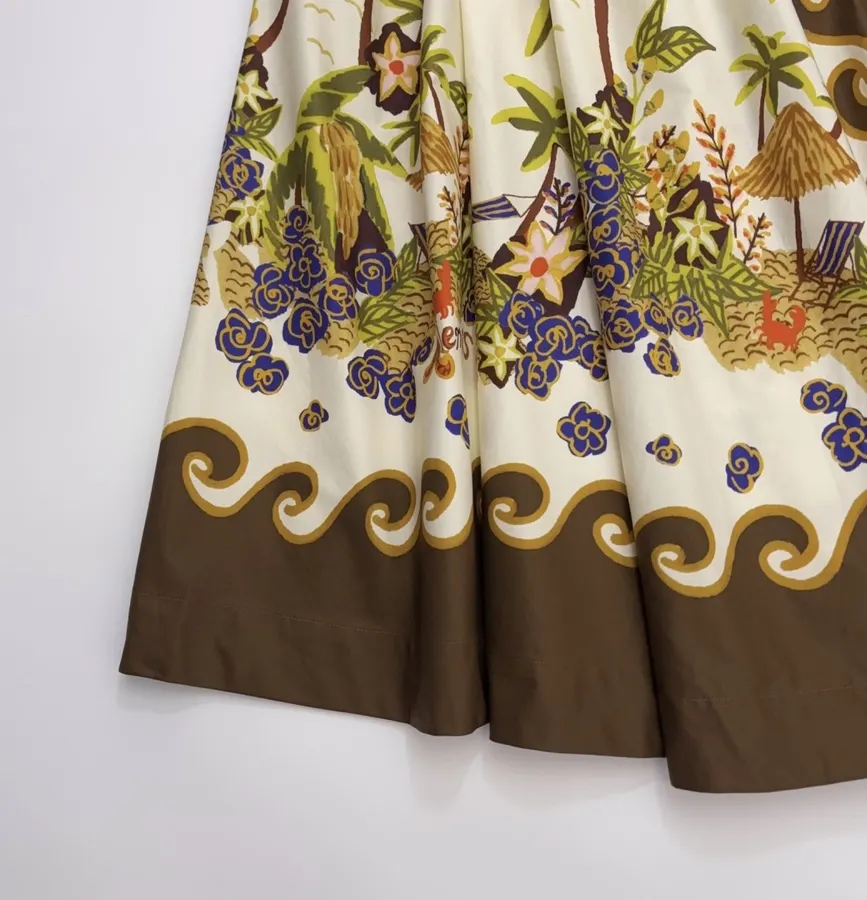 Brown Botanical Print Full Maxi Skirt in Brown, product view 08