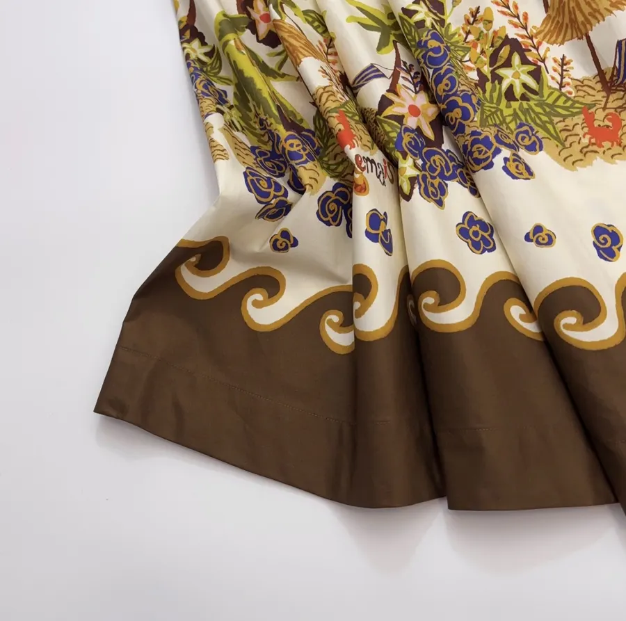 Brown Botanical Print Full Maxi Skirt in Brown, product view 09