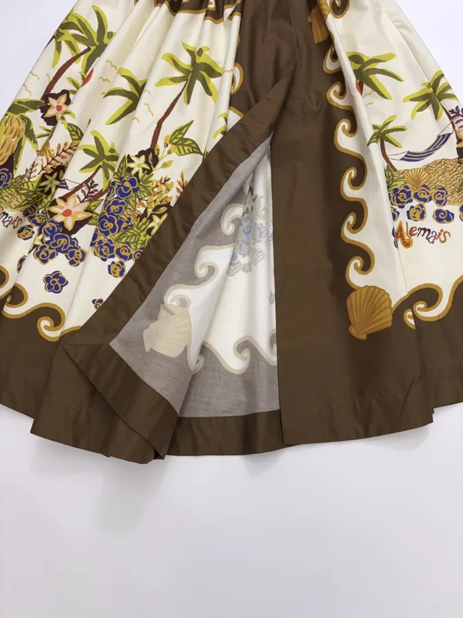 Brown Botanical Print Full Maxi Skirt in Brown, product view 12