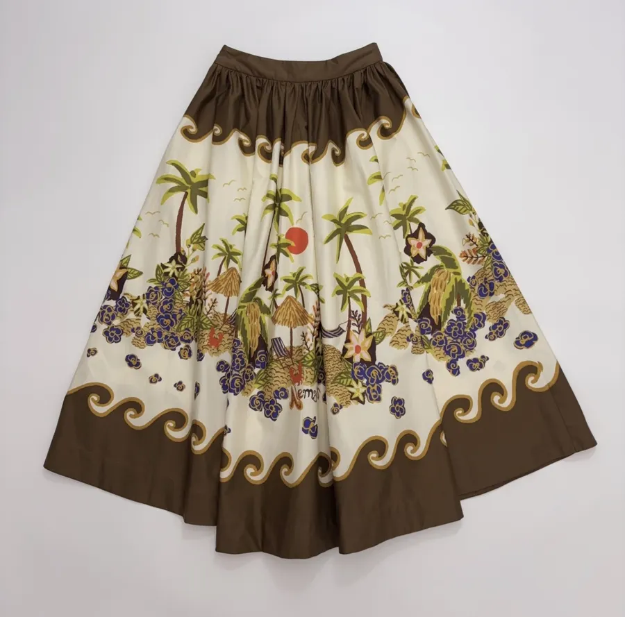 Brown Botanical Print Full Maxi Skirt in Brown, product view 13