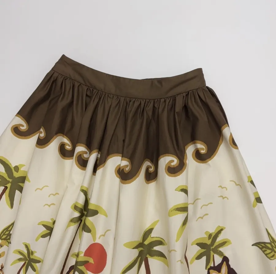 Brown Botanical Print Full Maxi Skirt in Brown, product view 14