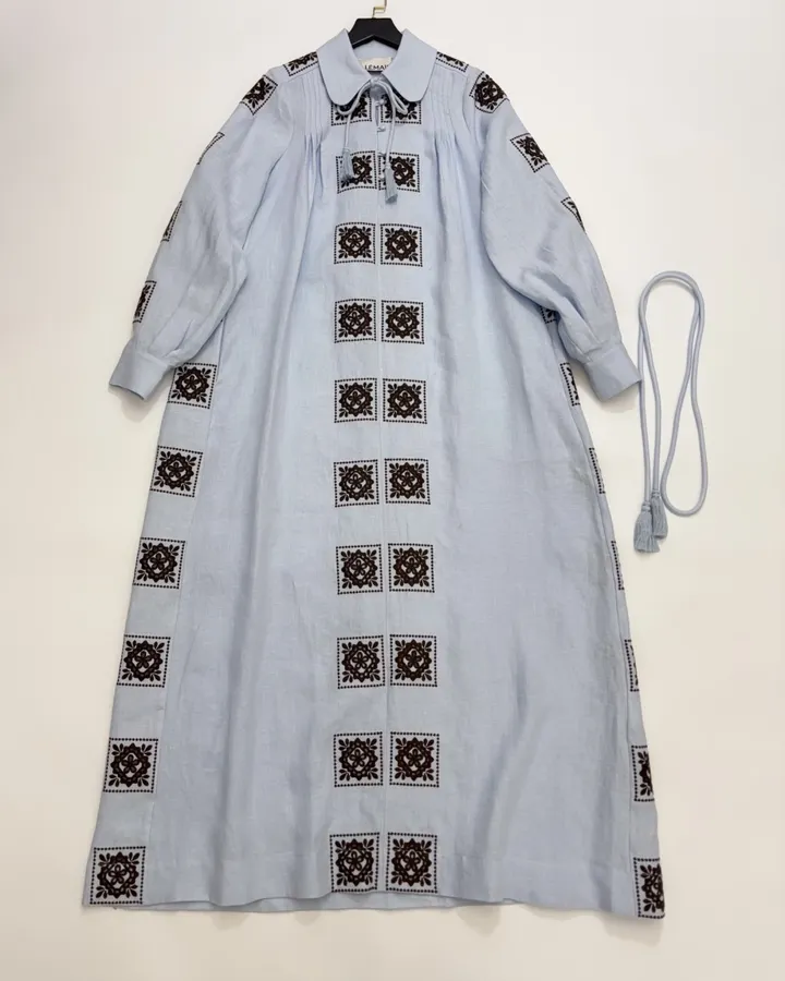 Light Blue Embroidered Panel Shirt Dress in Light Blue, product view 01