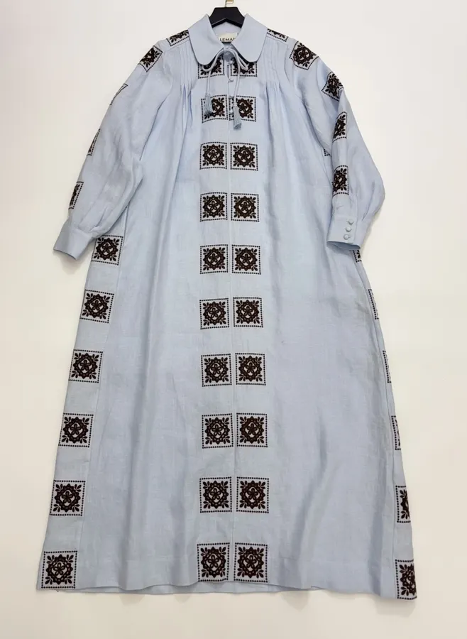 Light Blue Embroidered Panel Shirt Dress in Light Blue, product view 02