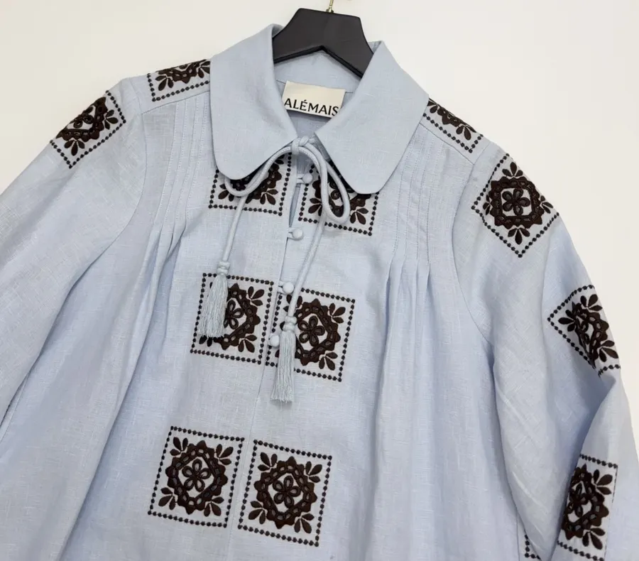 Light Blue Embroidered Panel Shirt Dress in Light Blue, product view 03