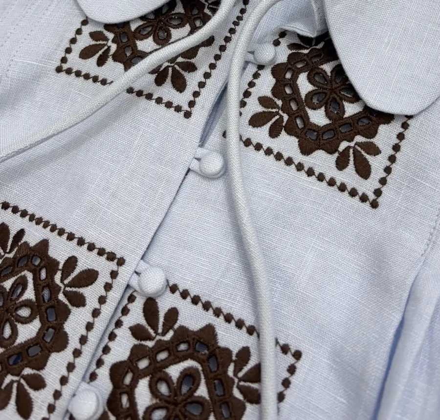 Light Blue Embroidered Panel Shirt Dress in Light Blue, product view 05